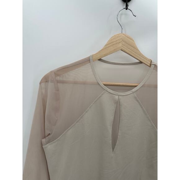 Abercrombie & Fitch Bodysuit Women XL NWOT Cream Nude Long Sleeve Sheer Mesh - Picture 4 of 8